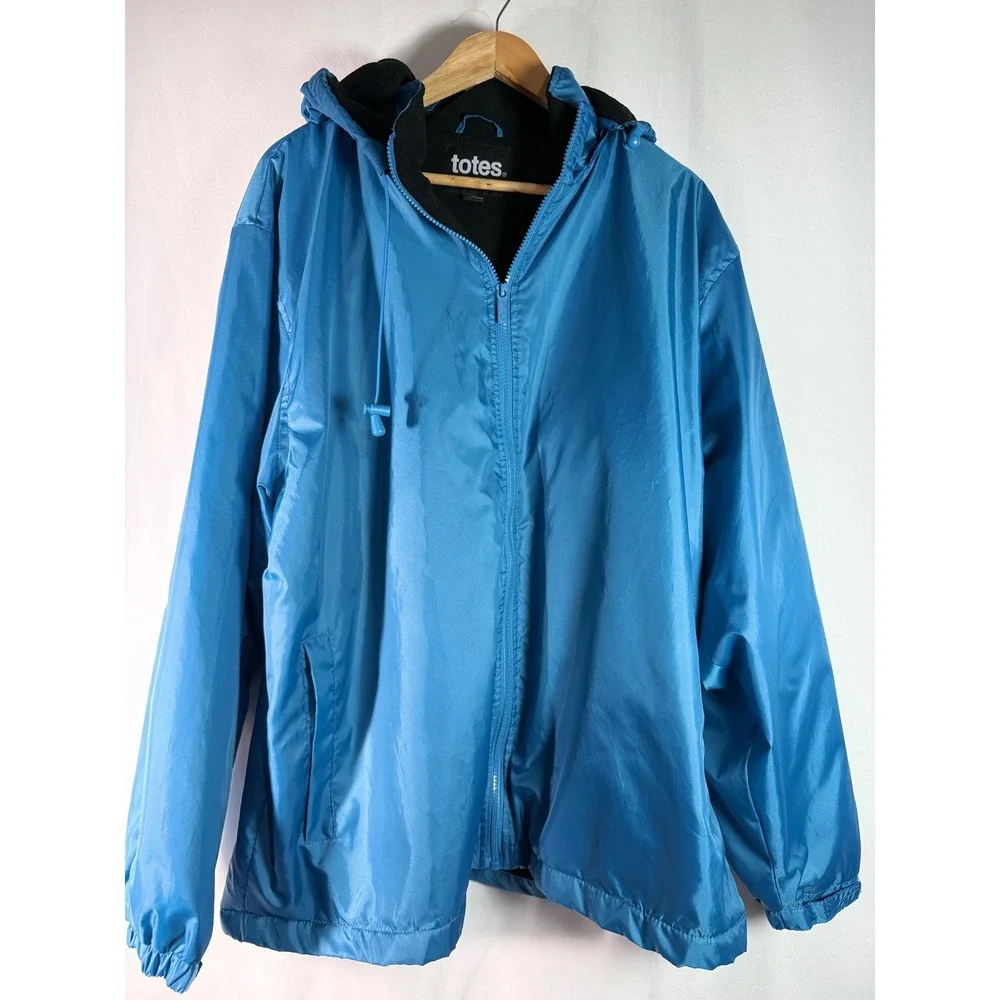 Totes Mens XL Blue Hooded Windbreaker‎ Fleece Lined Jacket Full Zip BLB09004-636